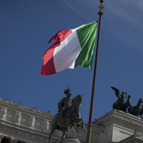 The Italian flag flying in Rome.