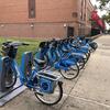 Picture of blue Indego bikeshare station at Broad Street and Diamond Ave.