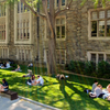 Students enjoy green space outside Sullivan Hall