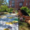Student Green Grant winners painting mural.